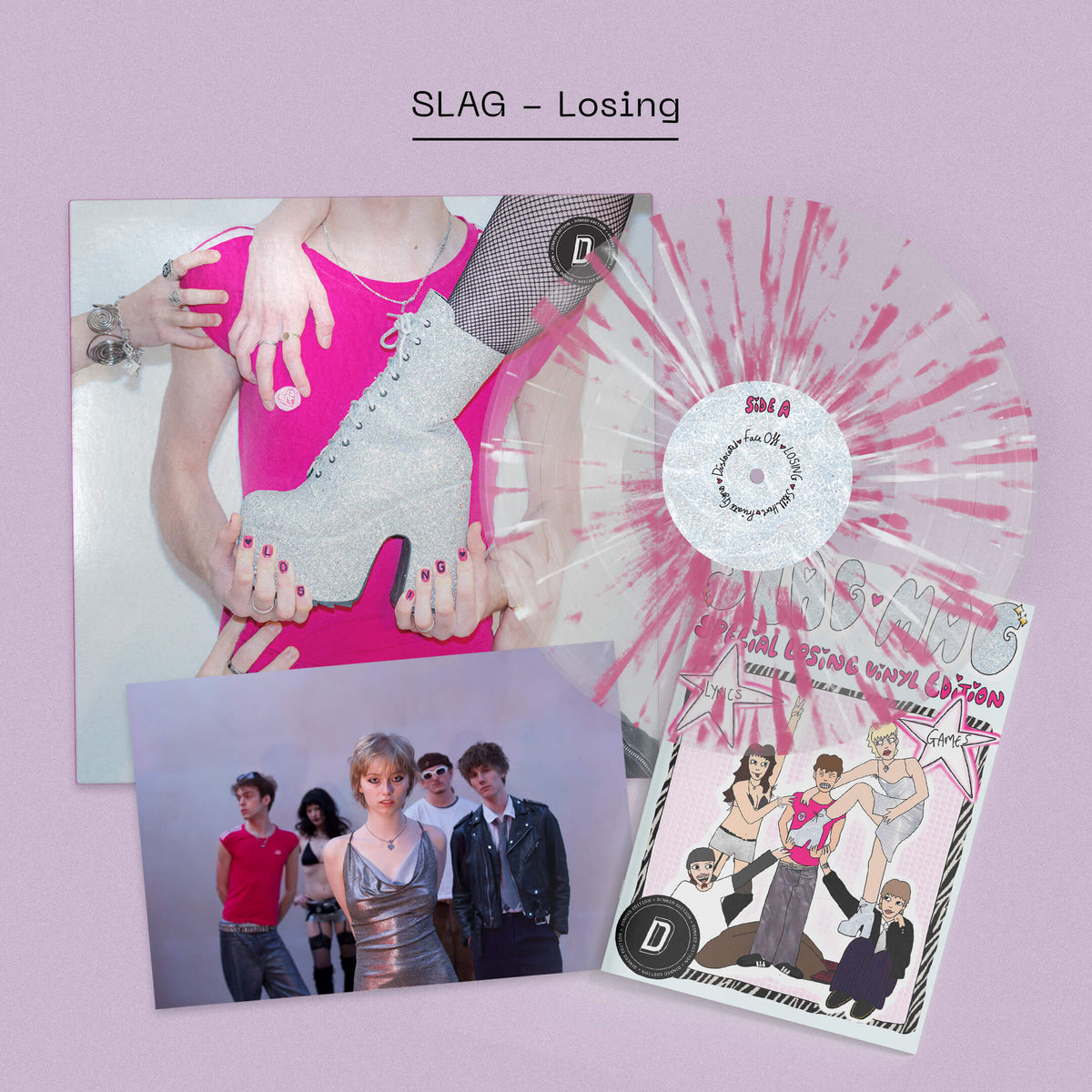 SLAG - Losing: Clear/Pink/White Splatter Vinyl LP + Signed Photo DINKED EDITION EXCLUSIVE 388