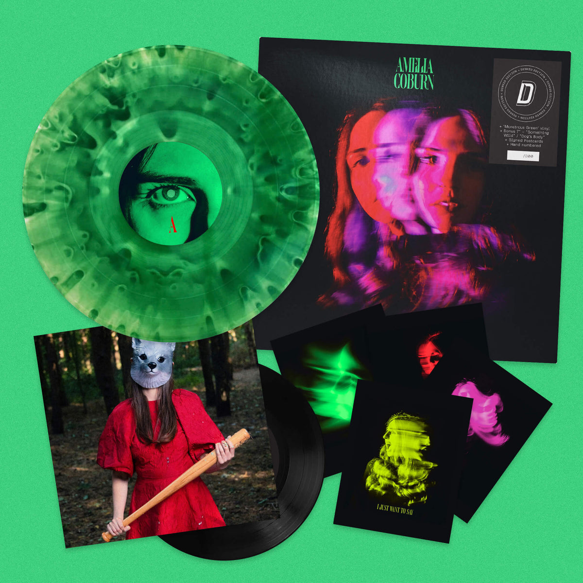 Amelia Coburn - Myself And Other Monsters: Monstrous Green Vinyl LP + Bonus 7in + Signed Postcards DINKED EDITION EXCLUSIVE 449 *Pre-Order