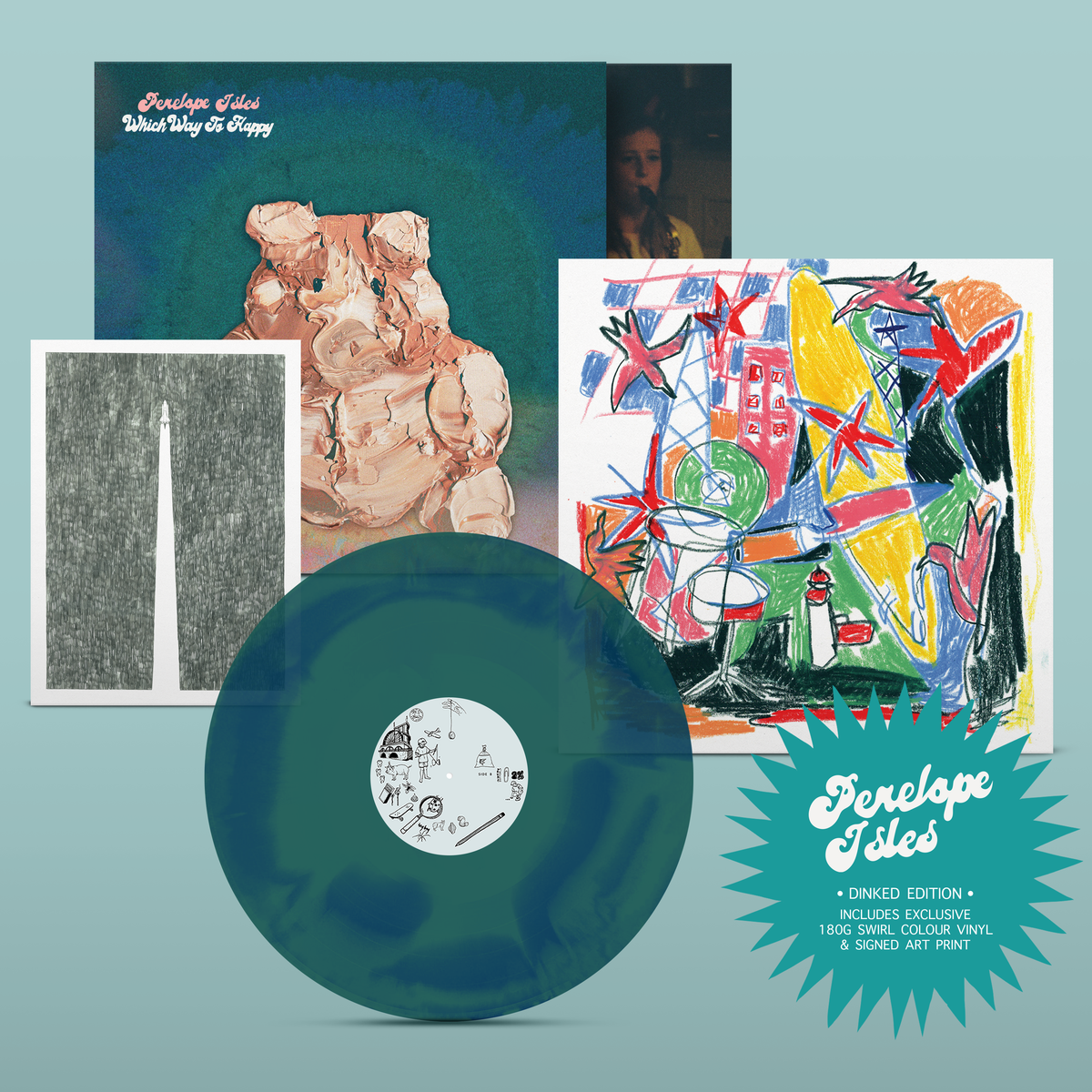 Penelope Isles - Which Way To Happy: Limited Blue/Green Swirl Vinyl LP With A4 Print & Bonus 12x12 Signed Print DINKED EXCLUSIVE 139